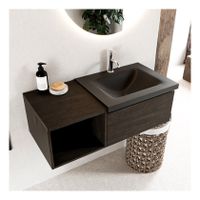 Mondiaz Bukla 100cm badmeubel met open module 40 dark brown 1 lade met wastafel rechts 1 kraangat kleur urban