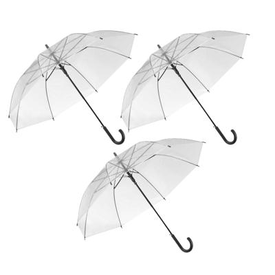 Paraplu transparant - 3x - kunststof/staal - D58 cm- zwart handvat - opvouwbaar