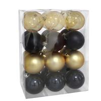 Kerstballen set - 24x stuks - 7 cm - zwart en goud - kunststof - kerstversiering - thumbnail