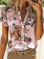 Loose Simple Floral Crew Neck Shirt