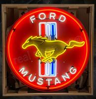 Ford Mustang Logo Neon Verlichting Metalen Bak XL 92 x 92 cm - Rood, Geel, Blauw, Wit
