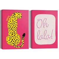 Reinders - Oh La La Leopard Pink - Canvas Schilderijen set 2x 30x20cm