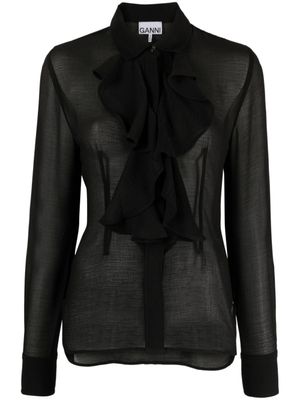 GANNI chemise mi-longue plissée - Noir