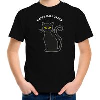 Halloween verkleed t-shirt voor kinderen - zwarte kat - zwart - themafeest outfit - thumbnail