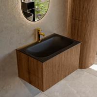 Mondiaz KURVE 70 cm Onderkast Greeploos 1 Lade Zonder Deuren Walnut, Wastafel Solid Surface Volledig Urban 1 Kraangat Zonder Spiegel (KRVBGS701L0D1KM-Wal/Urb)