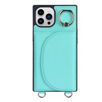 iPhone 12 Pro hoesje - Backcover - Pasjeshouder - Portemonnee - Ringhouder - Koord - Kunstleer - Turquoise - thumbnail