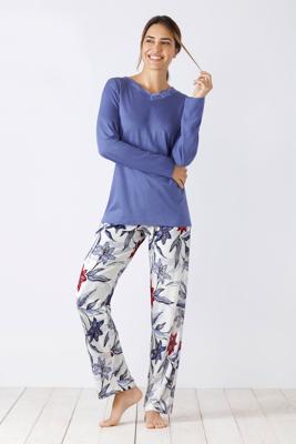 Blauwe luxe dames pyjama Hajo