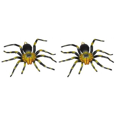 2x Kunststof zwart/gele tarantula spinnen 16 cm speelgoed