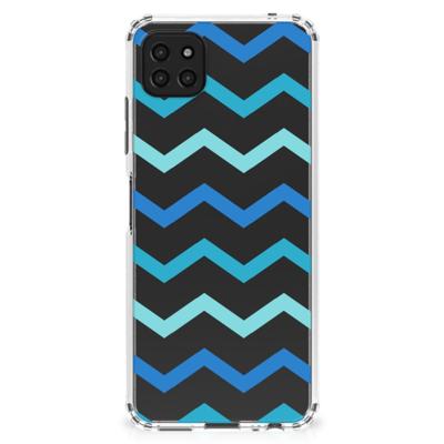 Samsung Galaxy A22 5G Doorzichtige Silicone Hoesje Zigzag Blauw Samsung Galaxy A22 5G Doorzichtige Silicone Hoesje Zigzag Blauw