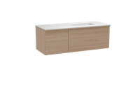 Balmani Forma zwevend badmeubel 135 x 55 cm naturel eiken met Tablo Arcato asymmetrisch rechtse wastafel in solid surface mat wit, Horizontale symmetrische rechte ribbel