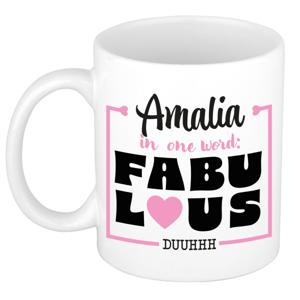 Naam mok Amalia - wit - Fabulous - keramiek - 300 ml - cadeau collega beker