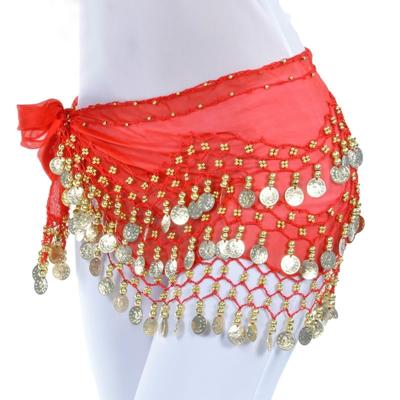 Lady Belly Dance hip sjaal accessoires 3-rij riem rok buikdansen taille ketting wrap volwassen dans slijtage (rood)