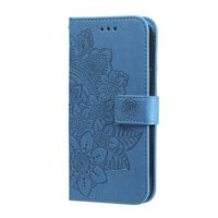 Samsung Galaxy S21 FE hoesje - Bookcase - Pasjeshouder - Portemonnee - Bloemenprint - Kunstleer - Blauw - thumbnail