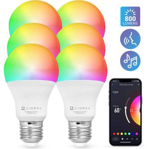 Lideka Slimme LED Smart Lampen - E27 - 9W - Set Van 6 - RGBW - Google, Alexa en Siri