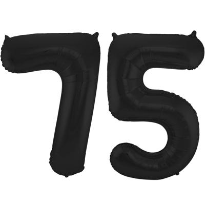 Folat Folie ballonnen - 75 jaar cijfer - zwart - 86 cm - leeftijd feestartikelen - verjaardag