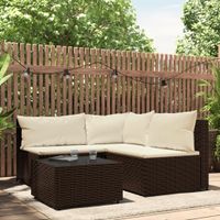 4-delige Loungeset met kussens poly rattan bruin