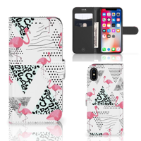 Apple iPhone X | Xs | Telefoonhoesje | Met pasjeshouder | Flamingo Triangle