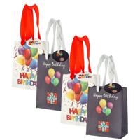 Verjaardag giftbag/cadeautasje - 4x stuks - zwart/wit - happy birthday - 11 x 14 cm
