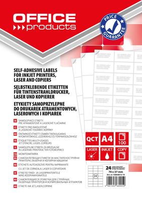 OFFICE products etiketten, wit, rechte hoeken, 100 vel, 70 x 37 mm, 24 etiketten per vel