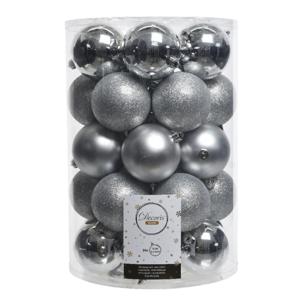 Decoris Kerstballen - 34x st - zilver - 8 cm - kunststof - kerstversiering