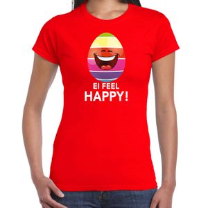 Vrolijk Paasei ei feel happy t-shirt rood voor dames - Paas kleding / outfit