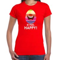 Vrolijk Paasei ei feel happy t-shirt rood voor dames - Paas kleding / outfit