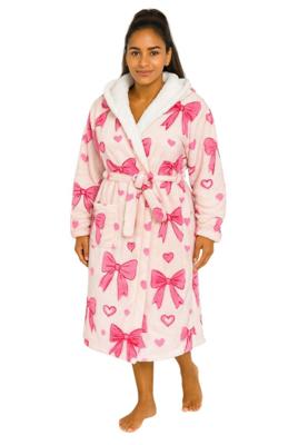 Dames badjas met roze stikken en hartjes - capuchon-l/xl Dames badjas met roze stikken en hartjes - capuchon-l/xl
