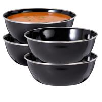 Redcliffs Kommenset - 4x stuks - zwart - 15 x 5 cm - emaille - kamperen/outdoor - schaaltjes