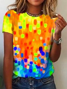 Crew Neck Casual Ombre Loose Rainbow Dot Short Sleeve T-Shirt