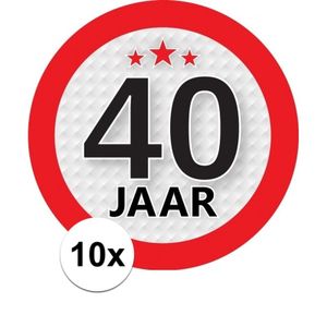 10x 40 Jaar leeftijd stickers rond 9 cm verjaardag versiering   -