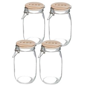 Weckpot/voorraadpot - 4x stuks - 1,5L - glas - houten deksel en beugelsluiting - luchtdichte afsluit