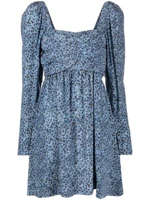 GANNI robe courte en crêpe à fleurs - Bleu