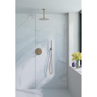 Fortifura Calvi Inbouw Regendoucheset - rond - thermostatisch - plafondarm - 25cm hoofddouche - staaf handdouche - Geborsteld Messing PVD (Goud) SW706206/SW720555/SW720557/SW720569/SW720570/SW721