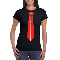 Zwart t-shirt met Denemarken vlag stropdas dames