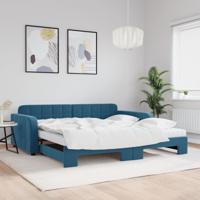 Slaapbank onderschuifbed en matrassen 100x200 cm fluweel blauw