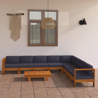 9-delige Loungeset met donkergrijze kussens acaciahout