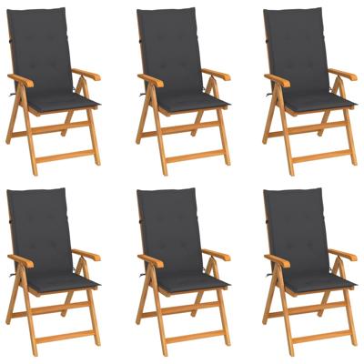 Tuinstoelen 6 st met antracietkleurige kussens massief teakhout