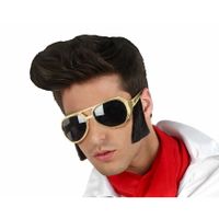 Verkleed bril met bakkebaarden Elvis/rockster - goud - kunststof - Rock and roll thema accessoires