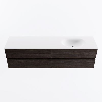 MONDIAZ VICA 180cm badmeubel onderkast Dark Brown 4 lades. Wastafel MOON rechts zonder kraangat, kleur Talc.
