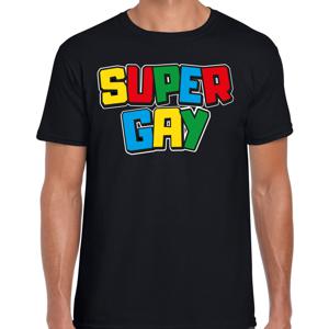 Bellatio Decorations Gay Pride T-shirt voor heren - super gay - zwart - pride - regenboog - LHBTI 2XL  -