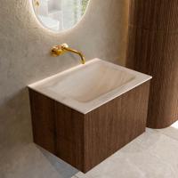 Badmeubel Mondiaz Kurve-Dlux | 60 cm | Meubelkleur Walnut | Wastafelkleur Meli | Solid surface | Wasbak midden spoelbak | Zonder kraangat(en)