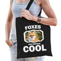 Katoenen tasje foxes are serious cool zwart - vossen/ vos cadeau tas - Feest Boodschappentassen - thumbnail