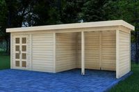 Prime Line blokhut 400x300 cm + luifel 500 cm + achterwand en zijwand- Plat dak- Onbehandeld vurenhout- Van Kooten - Van Kooten