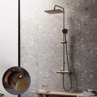 Regendouche set SaniClear Vision Stripes | Opbouw | 20x30 cm | Mengkraan | Incl.Handdoucheset | Verouderd messing