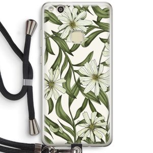Wit bloemenpatroon: Huawei Ascend P10 Lite Transparant Hoesje met koord