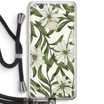 Wit bloemenpatroon: Huawei Ascend P10 Lite Transparant Hoesje met koord