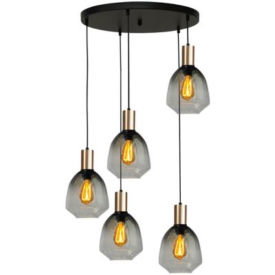 Masterlight 5-lichts vide hanglamp - goud -Porto met Nicolette green glazen - 2712-05-02-50-5-14