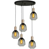 Masterlight 5-lichts vide hanglamp - goud -Porto met Nicolette green glazen - 2712-05-02-50-5-14