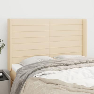 Hoofdbord met randen 147x16x118/128 cm stof crèmekleurig
