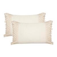 Sierkussen Macrame Ibiza voor binnen - 2x - creme wit - 30 x 50 cm - katoen/polyester